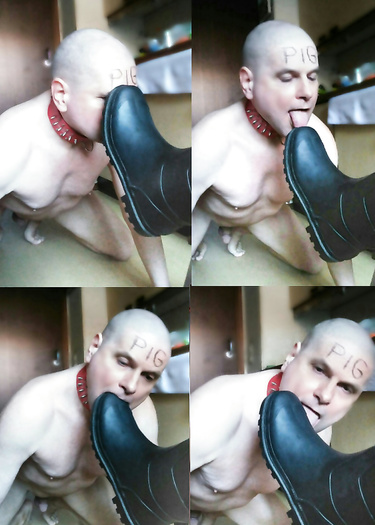 Bdsm slave pig licks the dirt from the soles