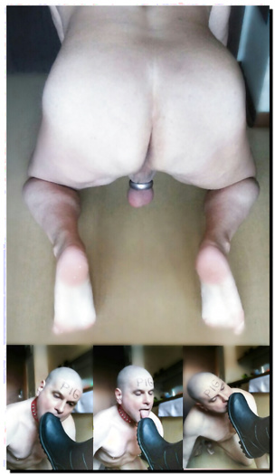 Shaved slave balls and dirty boot licker