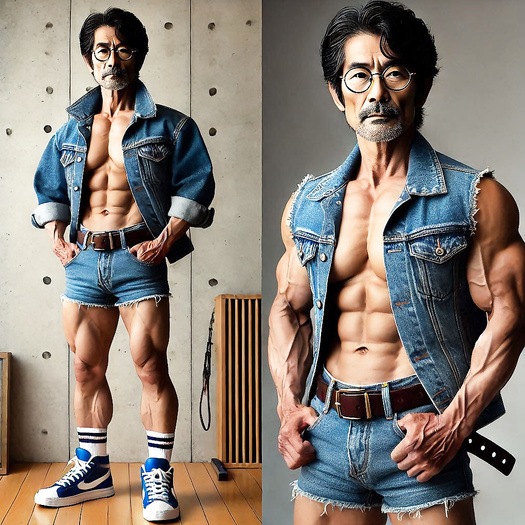 Boy wearing a denim jacket over his bare skin by ai illustration.