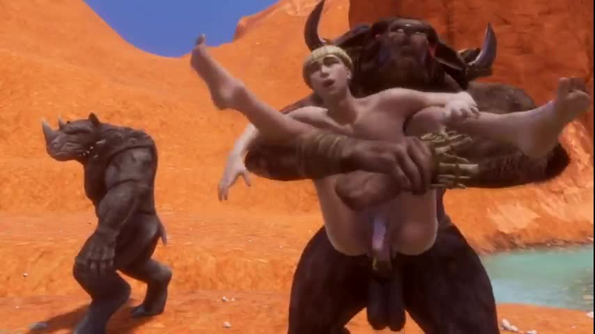 Sissy guy meets two alpha minotaurs