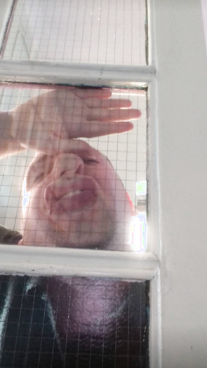 This guy big nose squished against glass