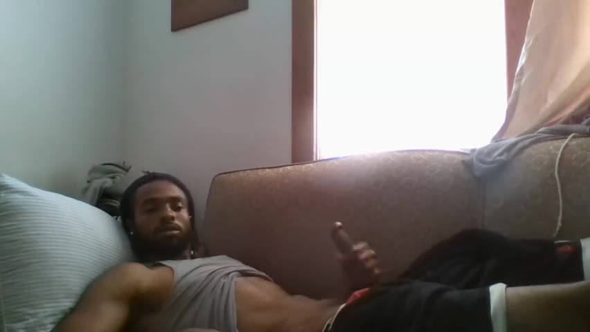 Handsome black dude caught jerking off by his wife webcam