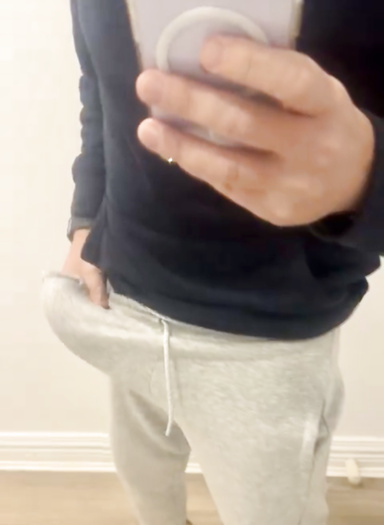 Lads with their bulges in their grey sweatpants