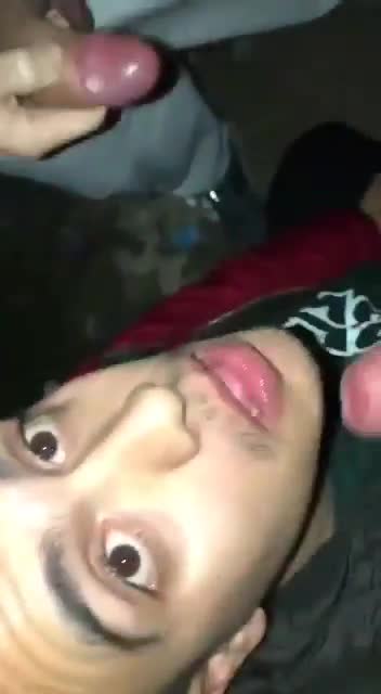 Young dude eating three loads from big uncut cocks